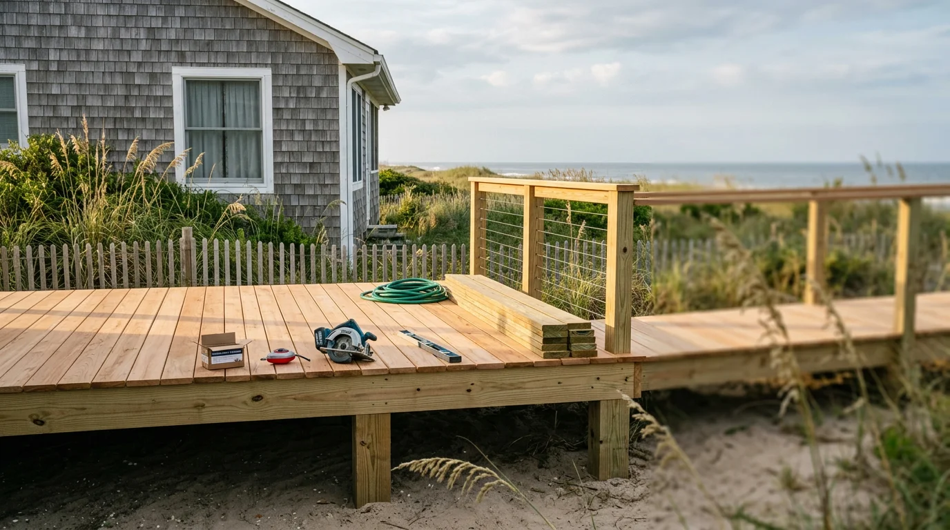Newly built deck and patio on a home on Hatteras Island